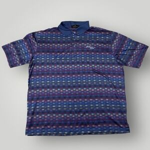 Bugatchi Uomo Blue Patterned Egyptian Cotton Polo Shirt White Witch Mens Large